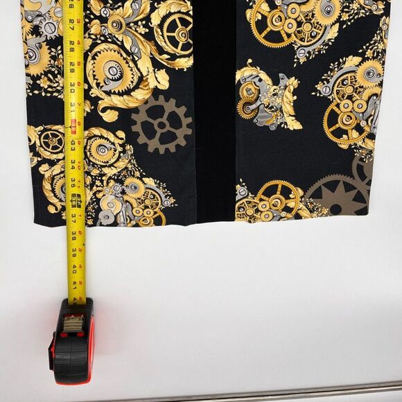 Black Mechanic Print Stretch Paneled Sheath Dress - Picture 6 of 9